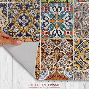 May include: A colorful patterned floor mat with a geometric design. The mat is made of a durable material and is easy to clean. The mat is perfect for adding a touch of style to any room.