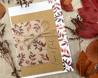Autumn Leaves Wedding Invitation Sample: Handpainted Watercolor Design