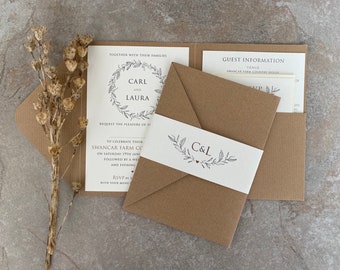 Woodland, Rustic wedding invitation, Wedding Pocketfold invitation - kraft - natural - SAMPLE