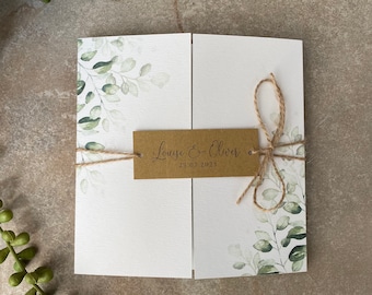 OLIVIA - beautiful watercolour leaf design - wedding invitation, gatefold  invitation - SAMPLE