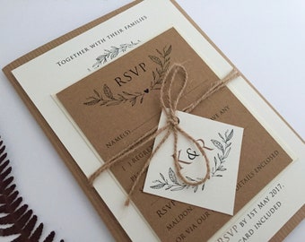 Woodland, Rustic wedding invitation, Bundle invitation - kraft - twine - SAMPLE