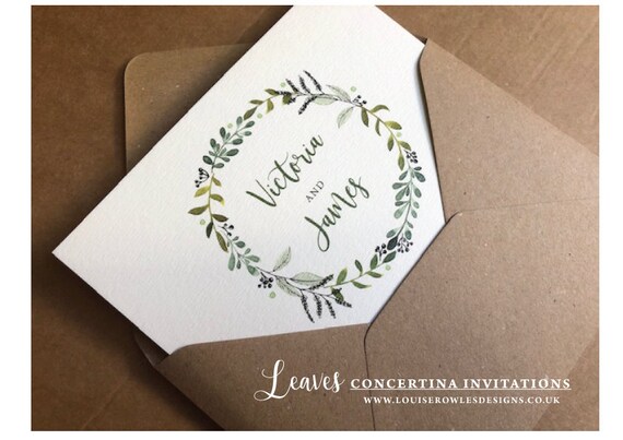 Leaves Wedding Invitation Concertina Invitation Woodland Etsy