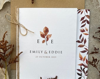 Autumn leaves - wedding invitation, beautiful handpainted watercolour leaves design, gatefold  invitation - SAMPLE