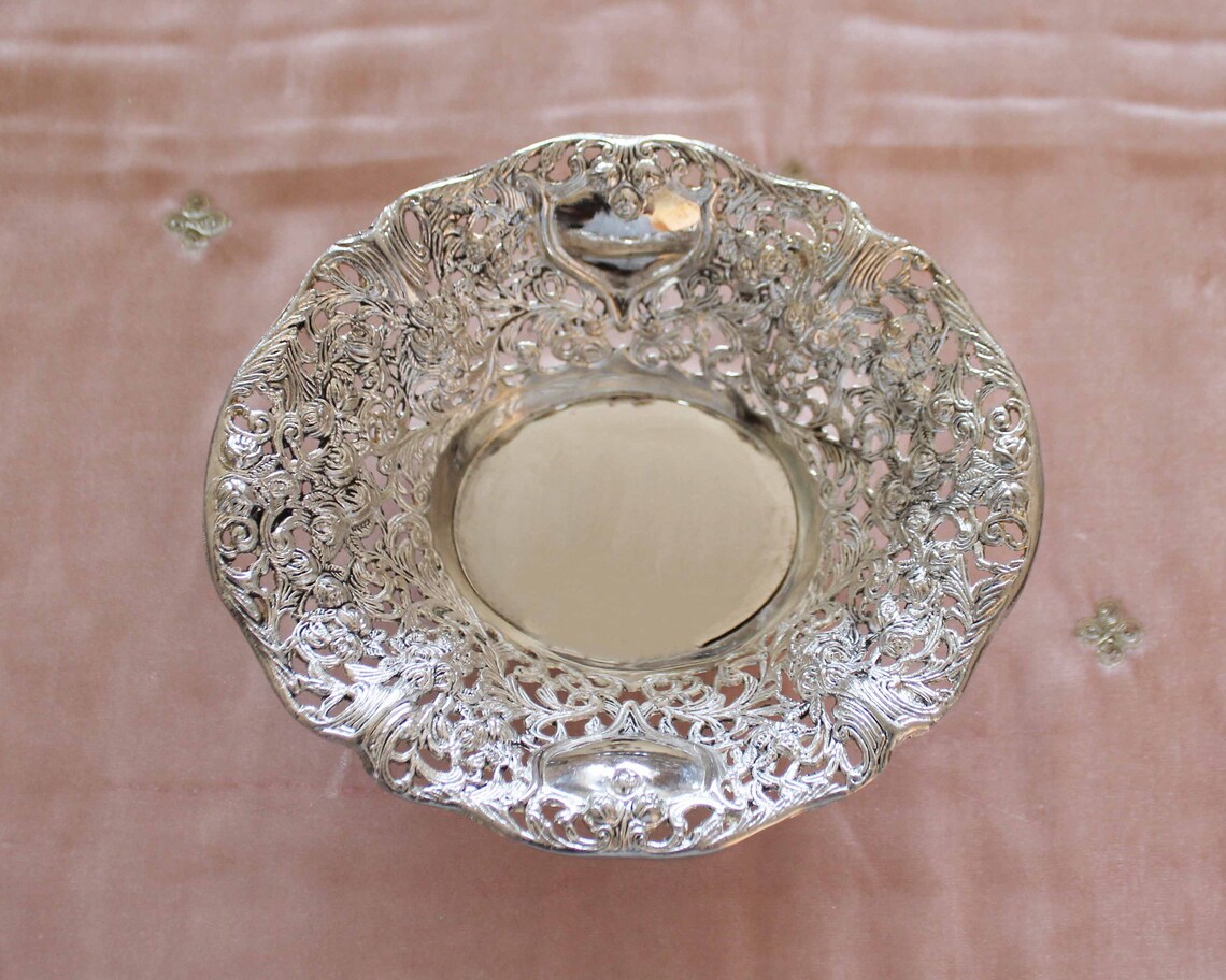 Silver Plated Candy Dish/Silver Plate/Oval Rose Design/Davco Etsy