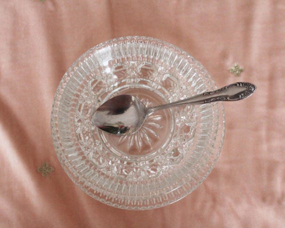 Royal Brighton SauceDressing Set with ServerOneida SilversmithsCrystal Glass Dressing Set