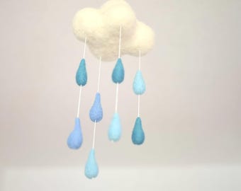 Mobile pour bébé Filz Wolke und Regen, Kinderzimmer & Babybett Wickeltisch Deko, Geburtsgeschenk, Geburtsgeschenk