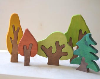 Holzbaum Set Wald – Montessori Steckpuzzle, Waldorf Spielzeug aus Holz – Geschenk für Kinder