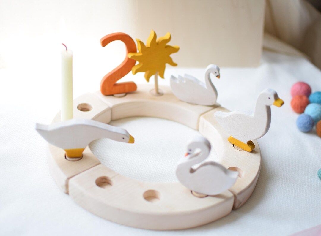 Holz Schwan & Gans Stecker Für Geburtstagsring | Waldorf Jahreszeitenring Deko | Holztiere Geburtstagskranz Zubehör | Animal Toppers