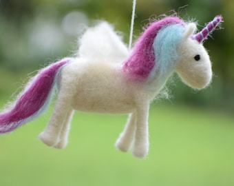 Nadelgefilztes Einhorn Ornament - Filz Elfe - Móvil - Waldorf - Kinderzimmer - Dekoration - Spielzeug - Geschenk