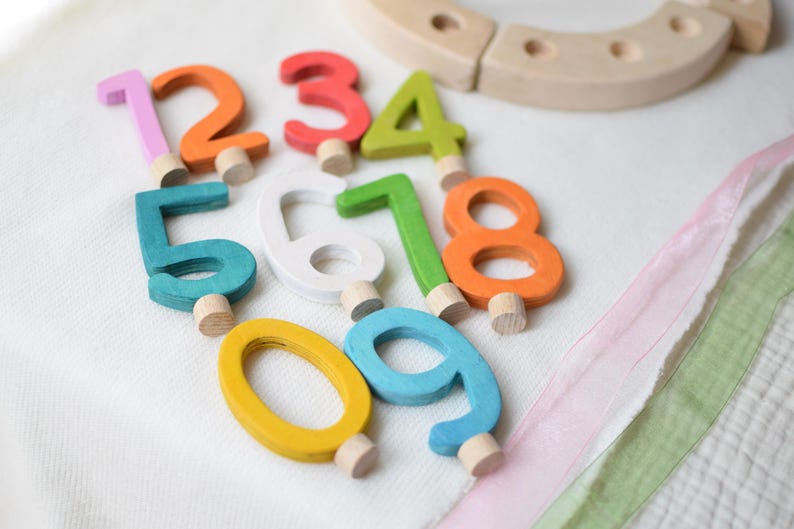 Bunte Holzzahlen Set für Geburtstagsring / Zahlen Stecker Geburtstag Kinder / Waldorf Geburtstagskranz Deko / Number Toppers Holz immagine 3