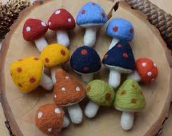 felt mushroom set - 2 mushrooms - ornaments -needle felt - differently colors to choose - natural toys - home decor