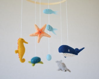 Mobile Meer, Mobile pour bébé Ozean, Filz Meerstiere, Gesche zur Geburt & Geburstag, Filz Figur, Kinderzimmer Deko