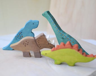 Holz Dino Spielzeug –  Dinosaurier Figur – Montessori & Waldorf inspiriert – Handgemachtes Fantasie Spielzeug – Geschenk für Kinder
