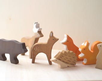 Handgemachtes Holz Waldtiere Set – Montessori & Waldorf Spielzeug, Nachhaltiges Lernspielzeug, Kinder Baby Geschenk