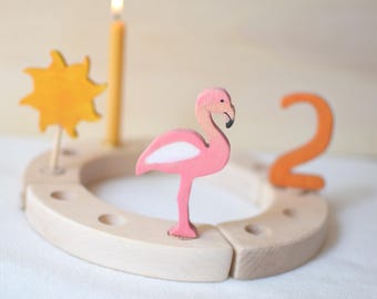 Holz Flamingo Steckfigur für Geburtstagsring – Birthday Ring Topper – Waldorf Jahreszeitenring Deko – Vogel Stecker aus Holz