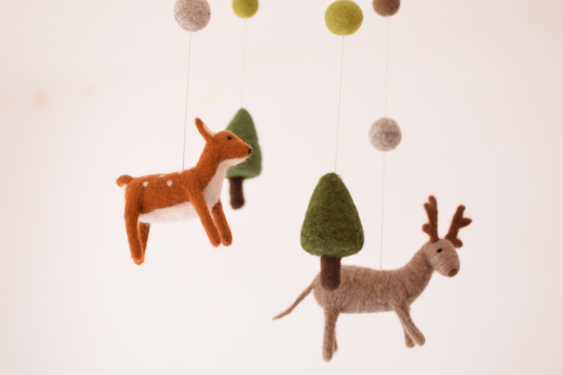 Baby mobile deer woodland mobile needle felted deers Etsy