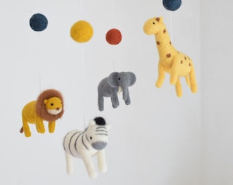 Afrika Savanne Baby Mobile, Safari Filztiere, Wildtier Mobile, Geschenk zur Geburt, Kinderzimmer Deko