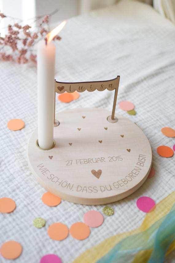 Holz Kerzenteller Set Personalisiert | Geburtstagskranz Mit Name | Kerzenbrett Gravur | Geburtstagsgeschenk Kind