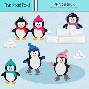 Penguin Clipart | Ice Skating Penguins | Snow forts and Snowballs | Printable PNG | Snow much cuteness!