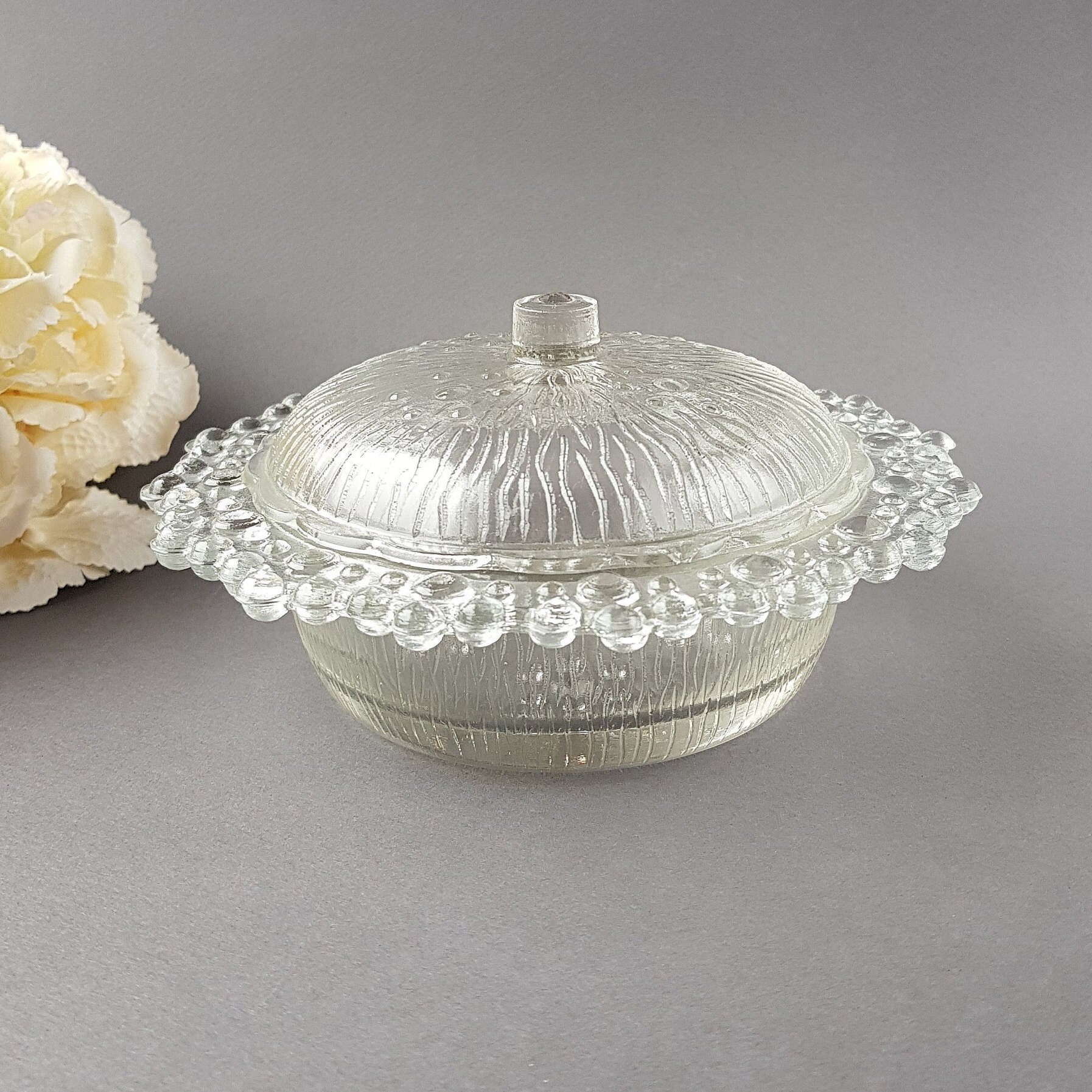 Crystal Glass Sugar Bowl with lid Vintage sugar bowl Clear Etsy