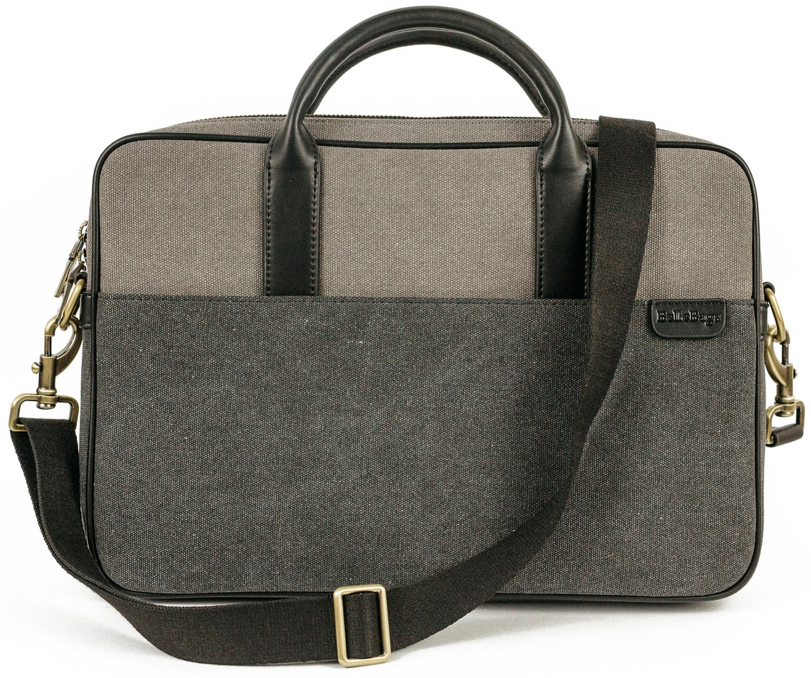 Ladies fabric and PU leather messenger style laptop bag Etsy