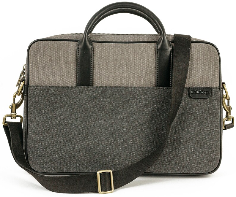 Ladies fabric and PU leather messenger style laptop bag Etsy