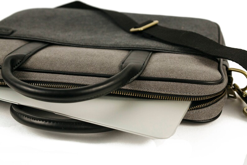 Ladies fabric and PU leather messenger style laptop bag Etsy