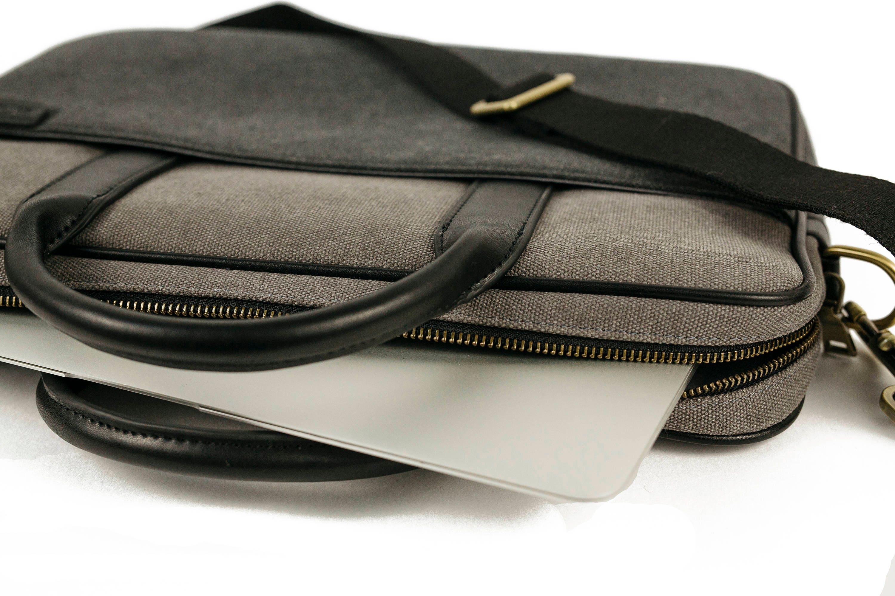 Ladies fabric and PU leather messenger style laptop bag Etsy