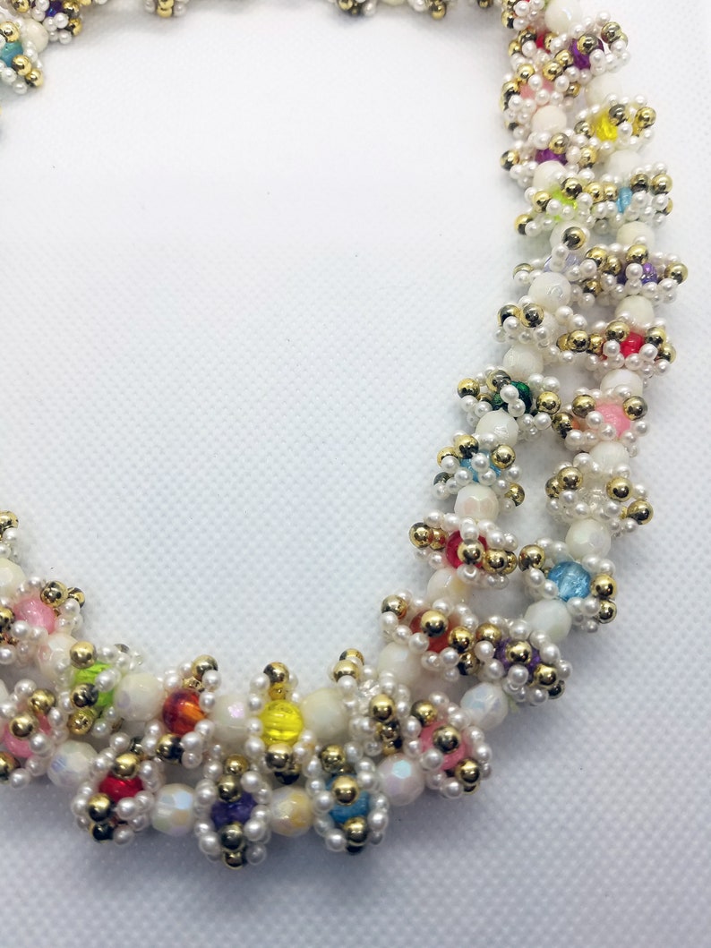 Vintage Mid Century Faux Pearl Woven Bead Necklace