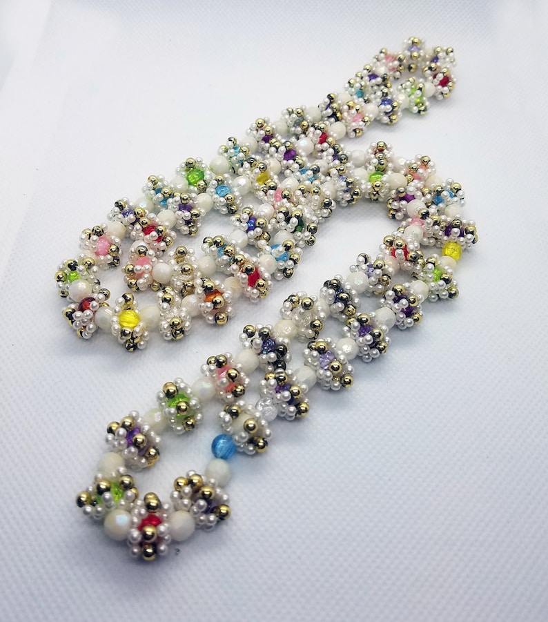 Vintage Mid Century Faux Pearl Woven Bead Necklace