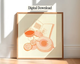 Cocktail and Cigarette Hand-Drawn Digital Download Art Print