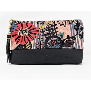 Bolsa com estampa floral, bolsa de maquiagem, bolsa de viagem, bolsa de cortiça de lona de algodão