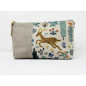 Bolsa de maquiagem e viagem Menagerie Canvas, bolsa de mão chique com zíper dourado