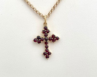 Petite Gold Vermeil Bohemian Garnet Cross Pendant Charm