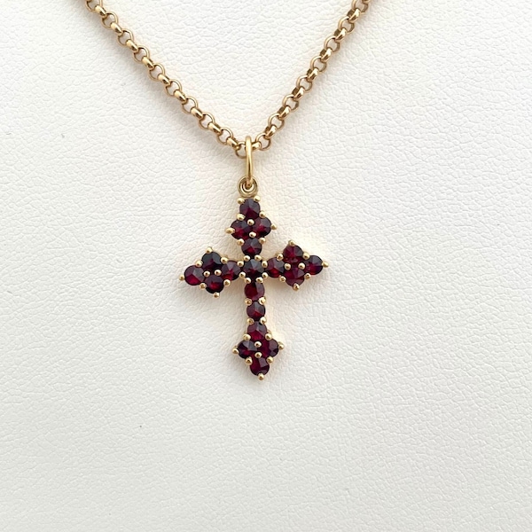 Petite Gold Vermeil Bohemian Garnet Cross Pendant Charm