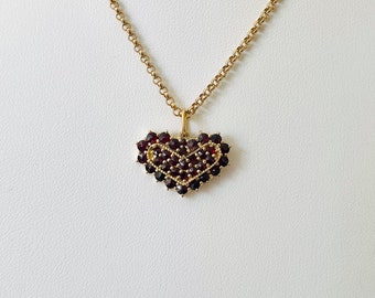 Heart Pendant Gold Vermeil Bohemian Garnet Pendant Charm