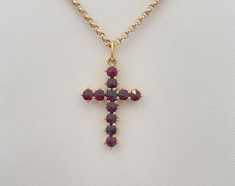 Minimalist Rose Cut Gold Vermeil Garnet Cross Pendant Charm