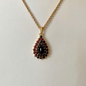 Vintage Bohemian Garnet Teardrop Cluster Pendant