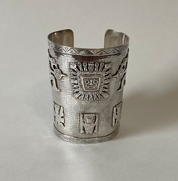 Vintage Sterling Silver Peruvian Cuff Bracelet