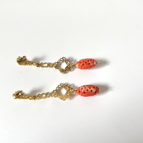Carved Coral Dangle Drop Earrings - image 3