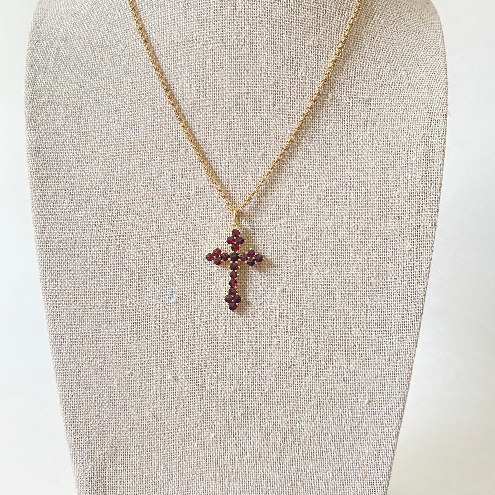 Bohemian Garnet Cross Pendant Charm With Gold Vermeil - Etsy