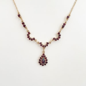 Delicate Vintage Bohemian Garnet Silver & Gold Vermeil Teardrop Necklace