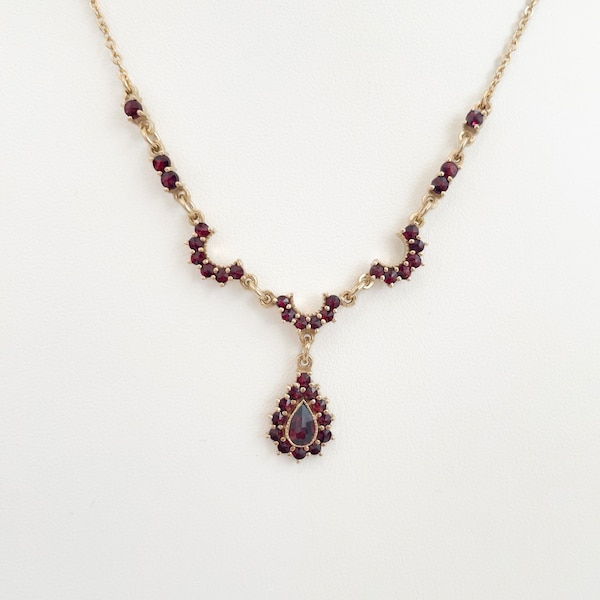 Vintage Silver & Garnet Birthstone Square w/ Teardrop Pendant Boho Jewelry main image 1