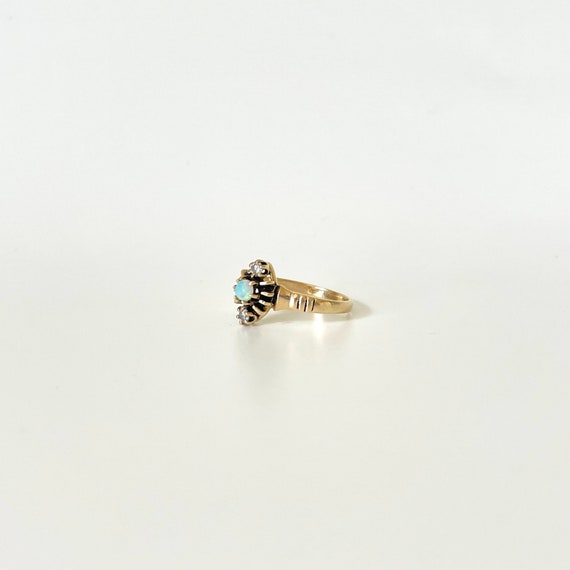 Dainty Victorian style 14k Opal & Diamond Ring - image 5