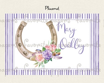 Aquarelle personnalisée Horseshoe Stratifié Placemat // violet // fille