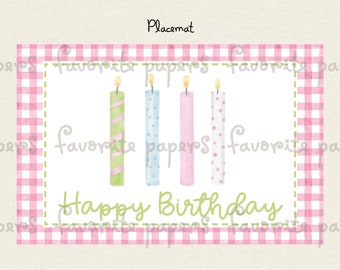 Aquarelle personnalisée Bougies d’anniversaire stratifiée Napperon // rose // fille