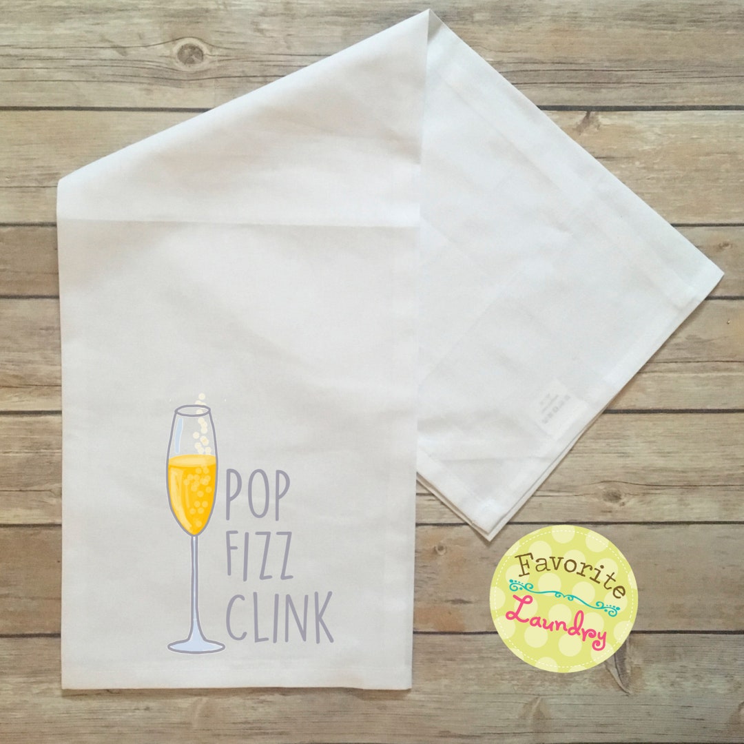 Tea Towel Watercolor Champagne Glass Tea Towel, Clink Pop Fizz