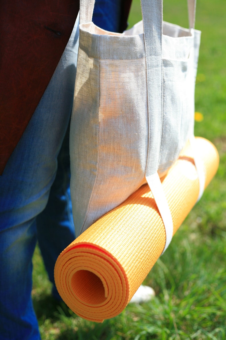 Linen Yoga Tote Bag. Shoulder Bag. Linen Bag.yoga Mat Carrying Etsy