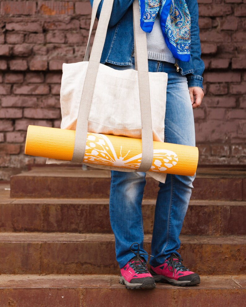 Linen Yoga Tote Bag. Shoulder Bag. Linen Bag.yoga Mat Carrying Etsy