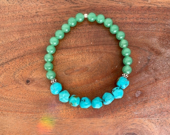 La Diosa de la Tierra~ Pulsera de piedras preciosas naturales de turquesa y aventurina